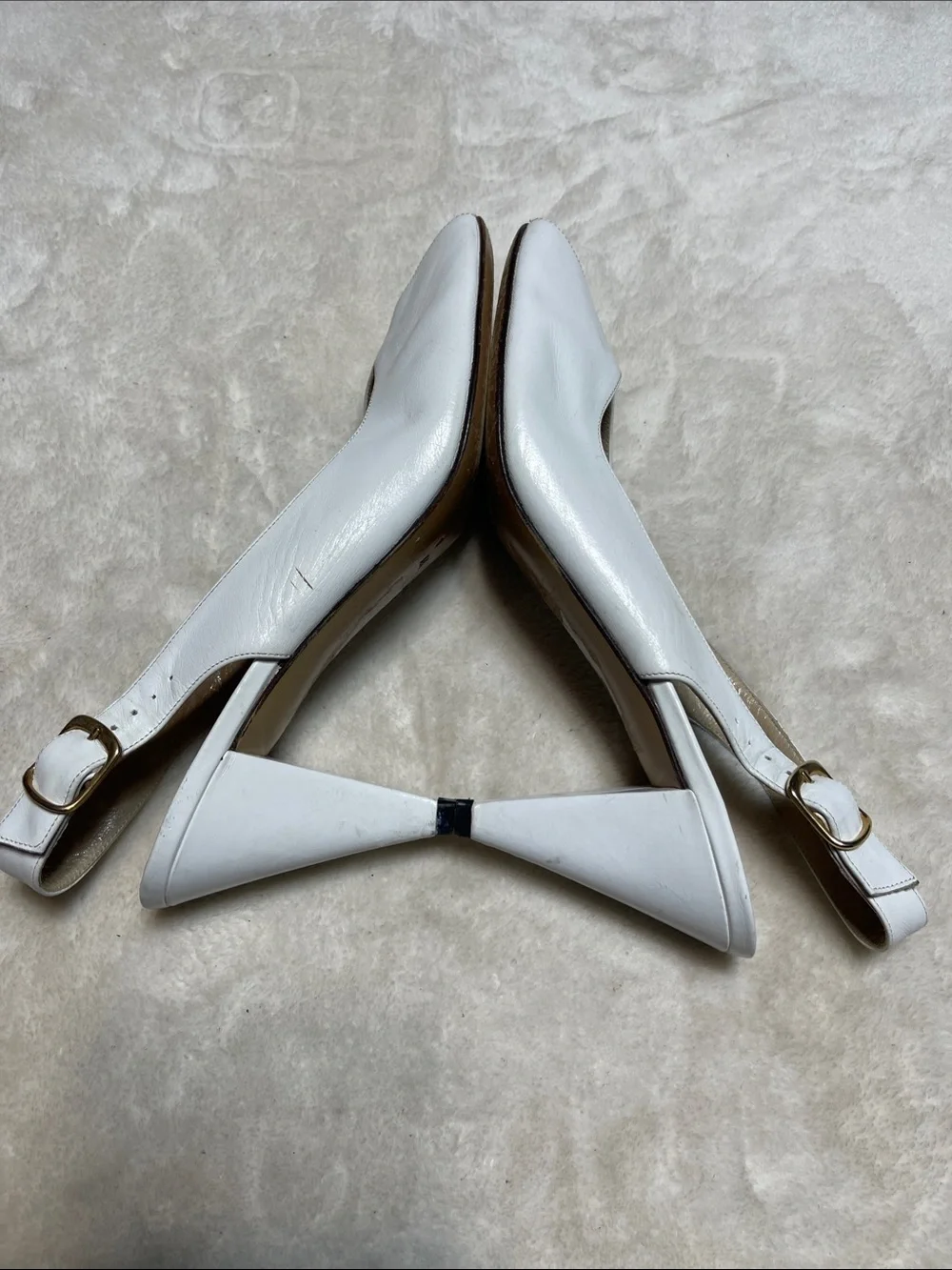 Bruno Magli White Leather Peep-Toe Slingback Heels Size 7 AA